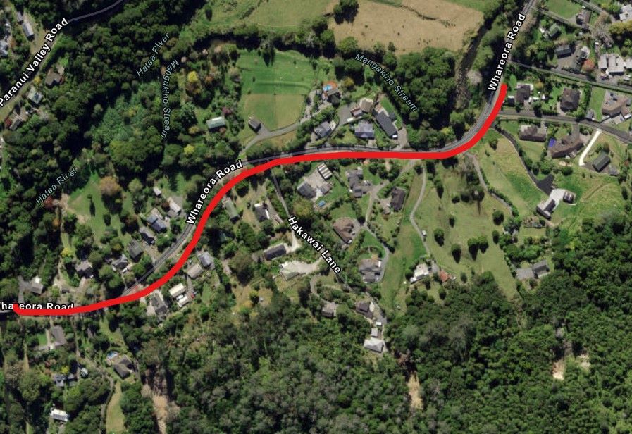 Map showing section between 20 and 110 Whareora Road where rehabilitation work is taking place. 