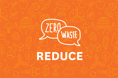 An illustration showing Zero Waste within dialogue boxes on an orange background with Reduce written underneath. 