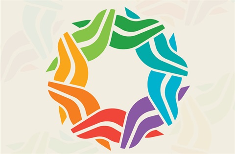 A rainbow coloured logo with the words 