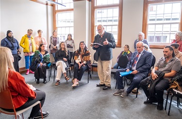 Reverend Howard Carter speaks at the opening ceremony of the Old Municipal Building following restoration. 