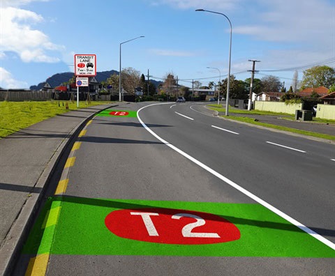Mockup of the Kamo Road priority lane. 