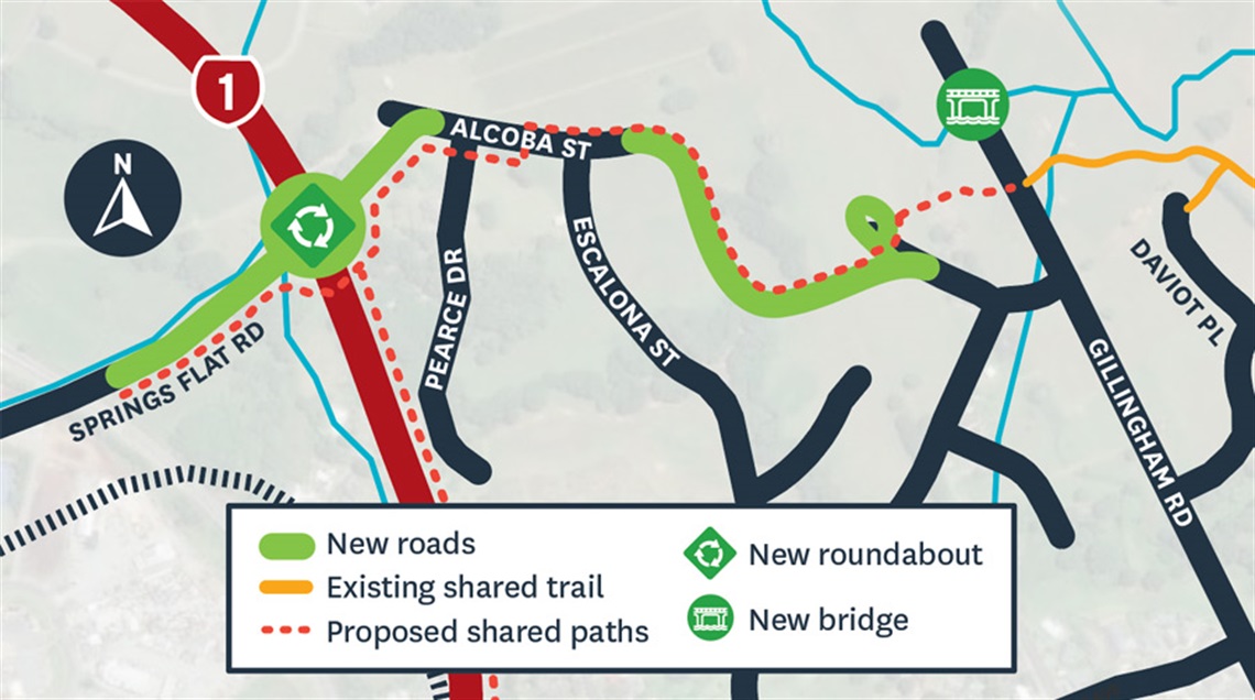 Map showing Springs Flat roundabout project.