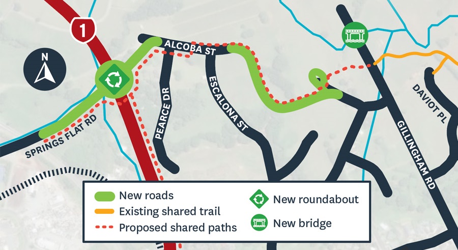 Map showing Springs Flat roundabout project.