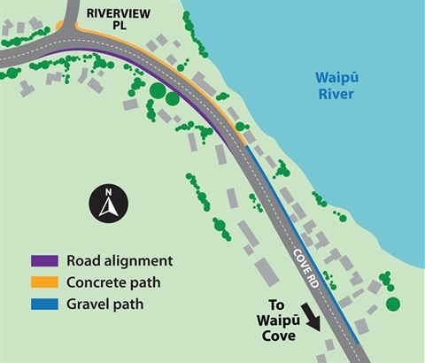 Map showing the portion of the cycleway that will be built on the eastern side of Cove Road. 