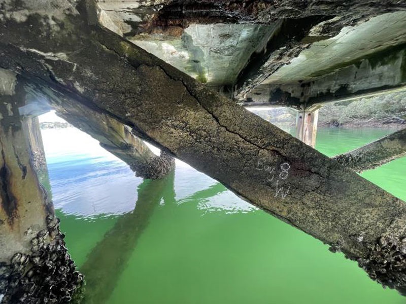 Image from Engineering Assessment report showing that the Parua Bay wharf is unstable.