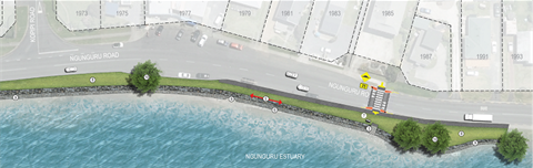 An image showing improvement work taking place at the Ngunguru seawall. 