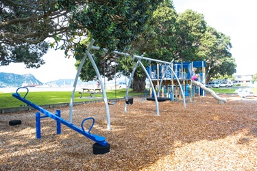 The playground at Marsden Bay reserve, One Tree Point.