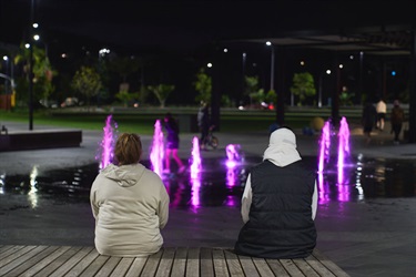 Water feature at night