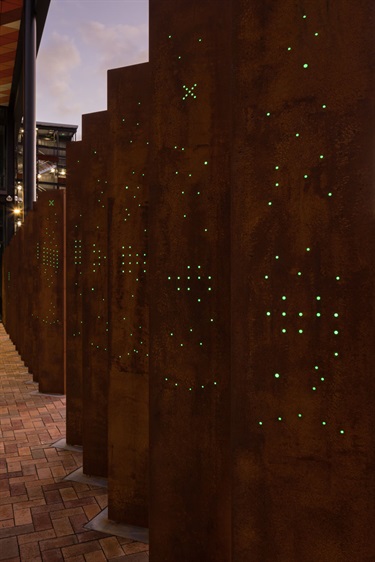 Celestial panels outside Te Iwitahi.
