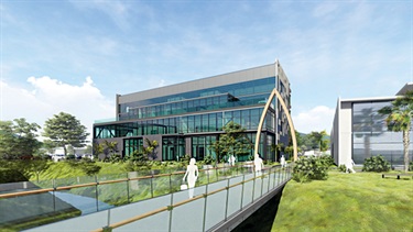 An artist's impression of the new bridge in Cafler Park, behind the Civic Centre building.