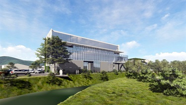 An artist's impression of the Civic Centre building from Cafler Park.