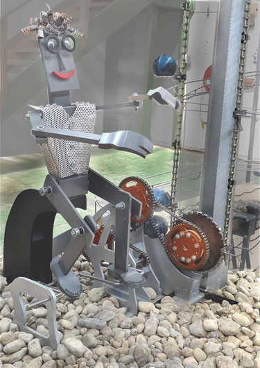 Pedal man from Rolling Ball Clock during the construction.