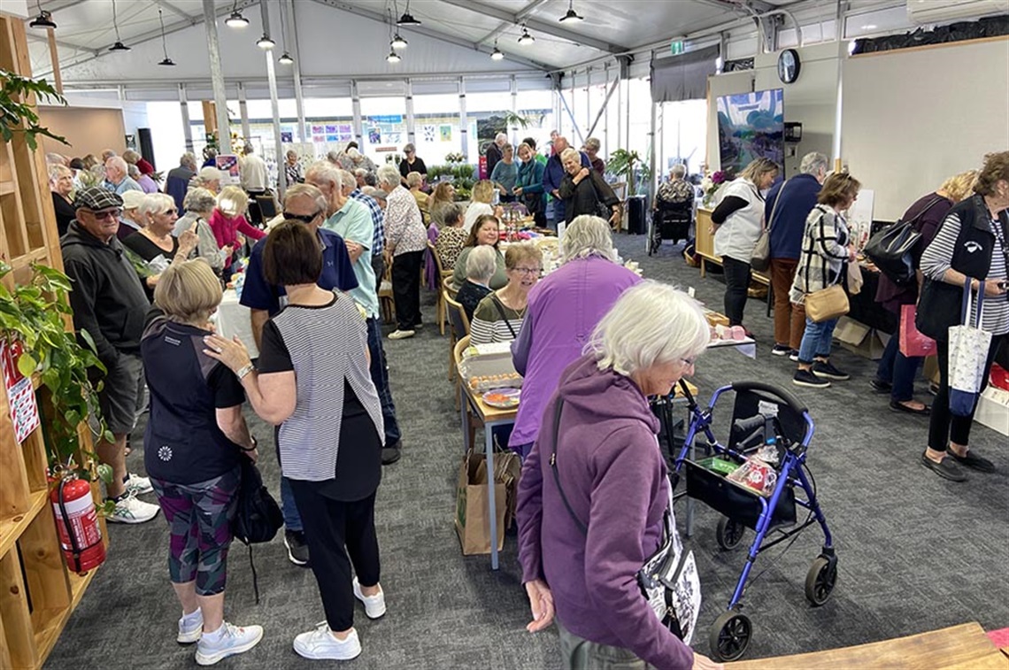 People at the Summerset Market Day looking at items. 