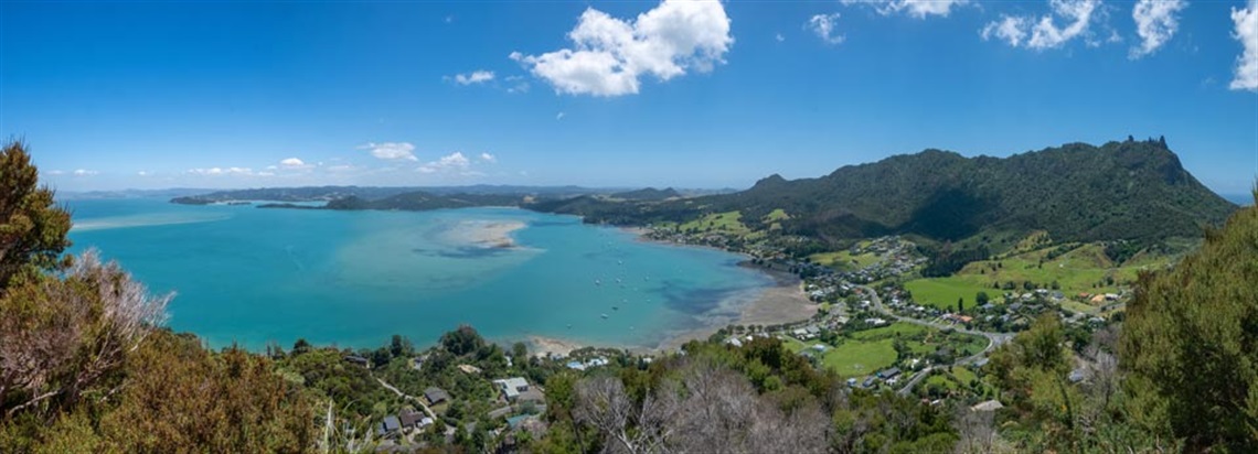 Panorama photo showing 360 degree views from the top of Mount Aubrey. 