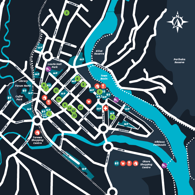 Map showing street art around Whangārei’.
